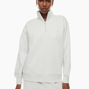 Aritzia TNA Cozy Fleece Boyfriend 1/4 Zip Sweatshirt Heather Cloud White